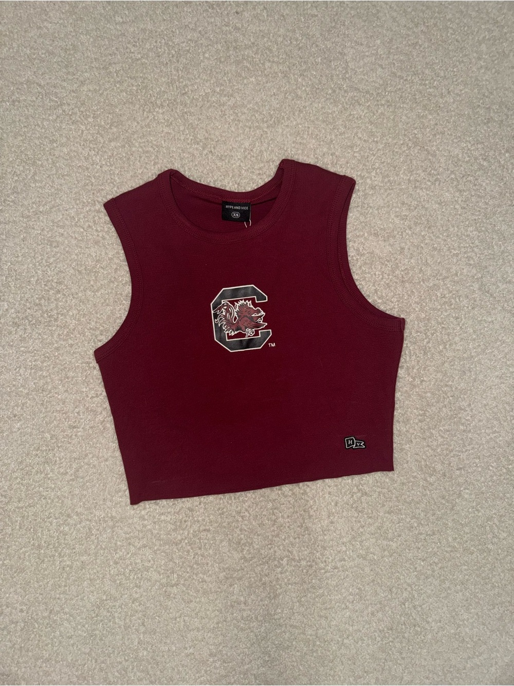 University Graphic Maroon Crop Tank Top